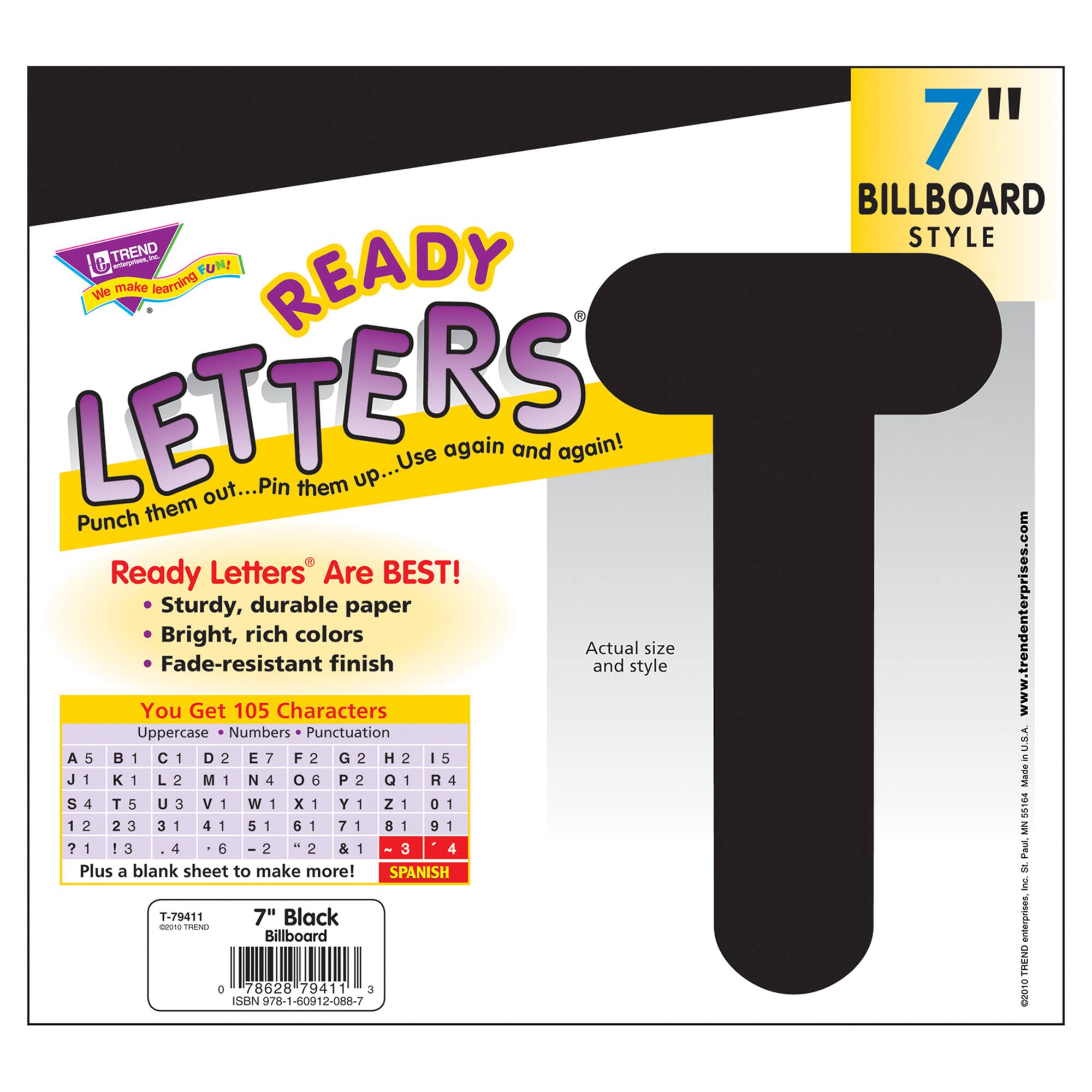 Trend Black 7" Billboard Uppercase Ready Letters®, 3 Pack